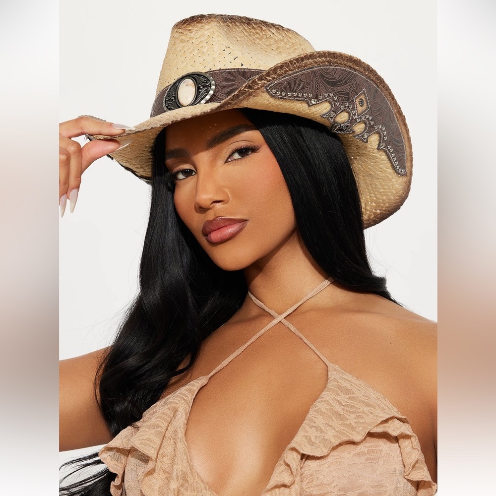 Woven Straw Western Hat in Natural Brown